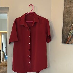 Red Short Sleeve Button-Up Shirt